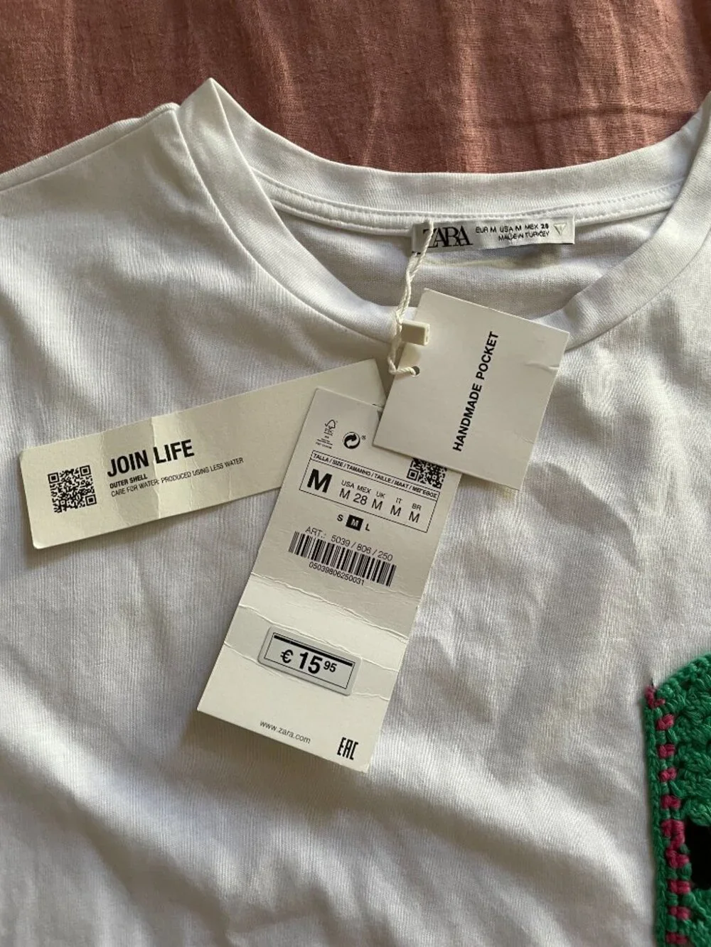 ZARA Hand Made Tarn Pocket White Tee NWT- Size M
